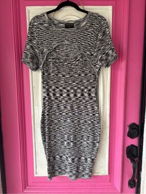 Lane Bryant Black and Gray Knit Short-Sleeve Bodycon Dress